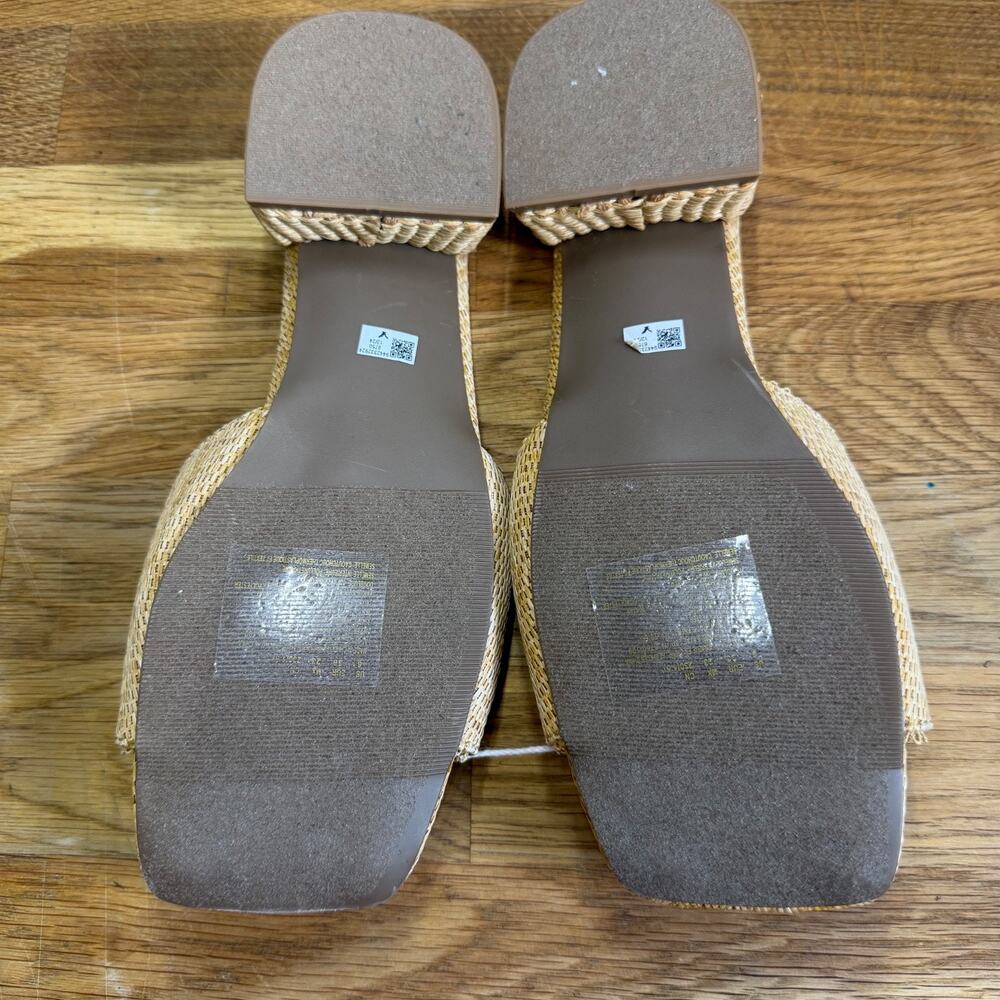 American Eagle Square Toe Mules Sandals Women's 6 Raffia Block Heel New - Picture 7 of 9